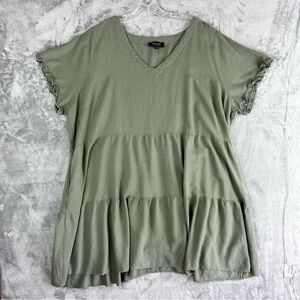 Arna York Collection Tunic Top Womens 30 32 Linen Lagenlook‎ Olive Green Long